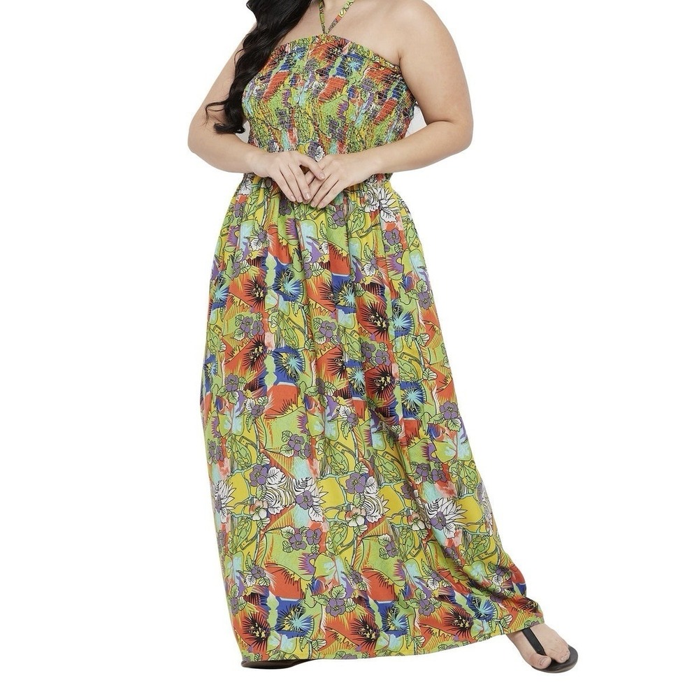 Gypsie Blu GREEN FLORAL WOMEN 1X HALTER NECK PARTY TUBE DRESS Flowy Colorful